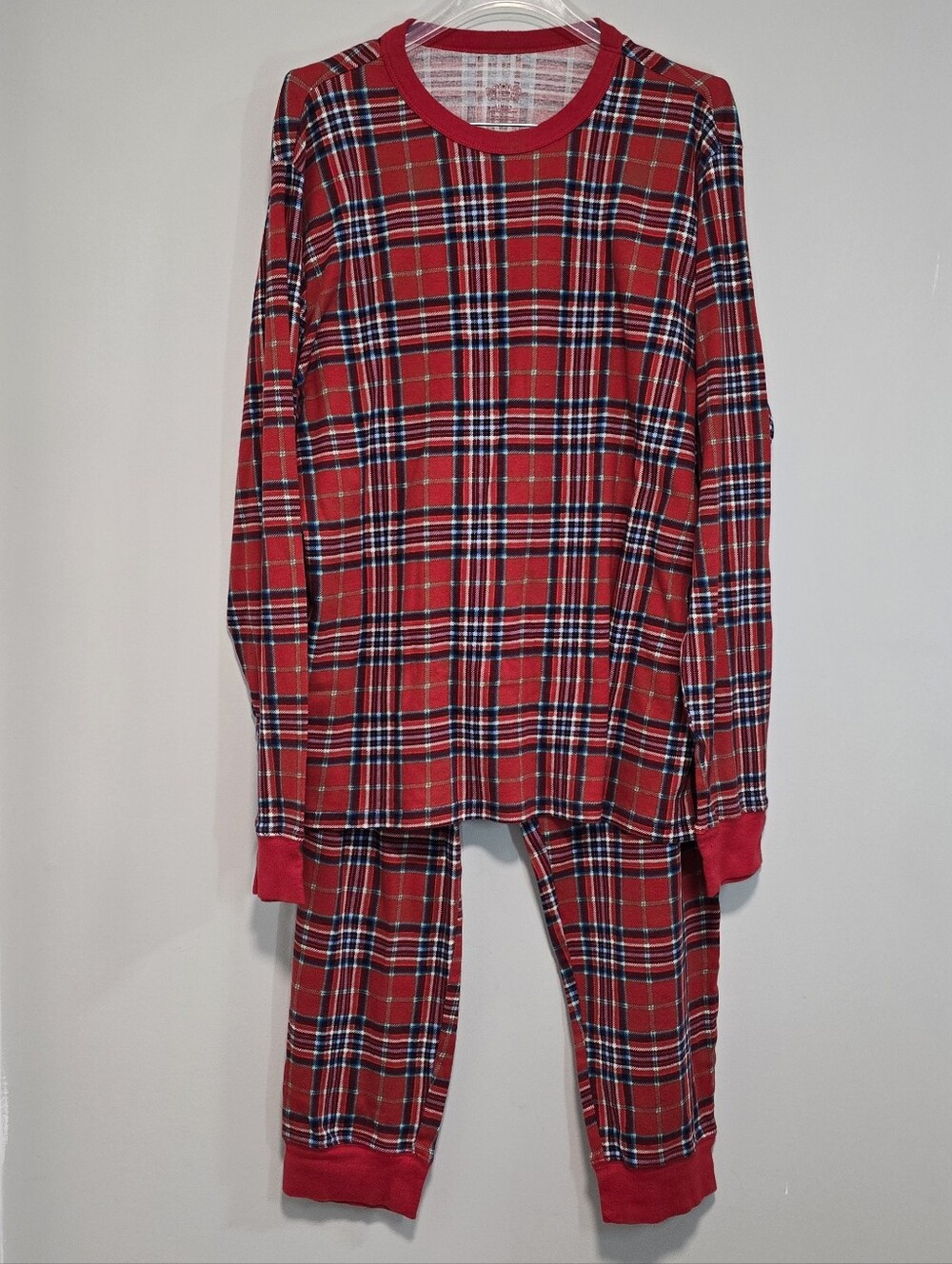 Men's Red Plaid Kids Pajama Set - Comfortable Long Sleeve Top & Pants Large